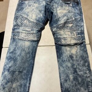 Rock Revival Jeans Mens 42 Gayle Moto Biker Acid Washed Denim Distressed